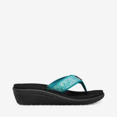 Teva Voya Wedge Women's Turquoise Blue / Deep Balck Flip Flops CA89572 Canada Sale